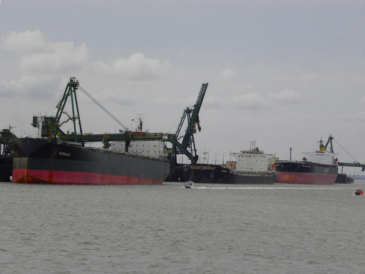 Cargo ships berthed at loading terminals in the Port of Gladstone