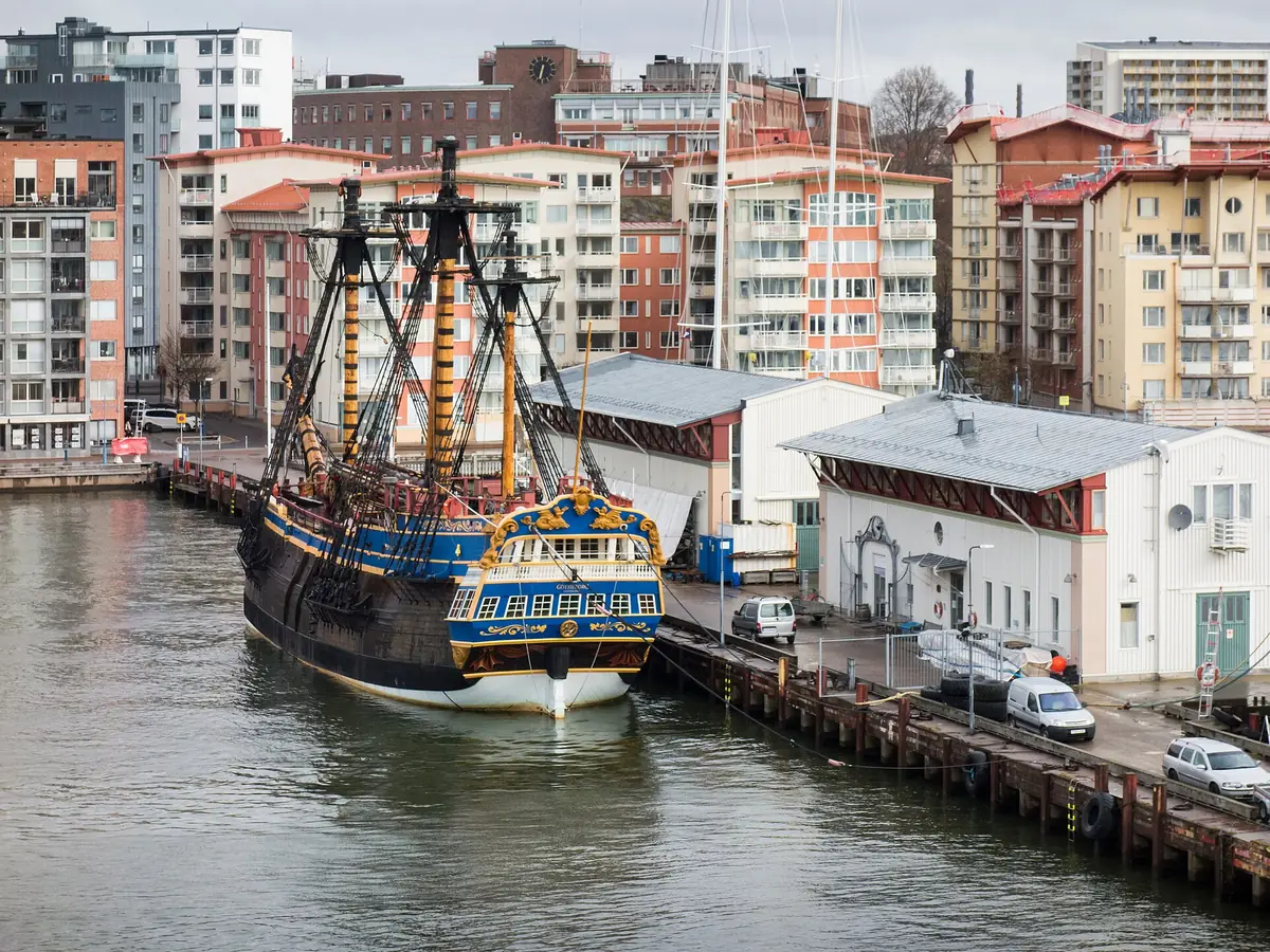 Replica sailing ship Götheborg moored at its home berth in Gothenburg