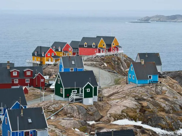 Colorful homes overlooking the waterfront in Sisimiut, Greenland