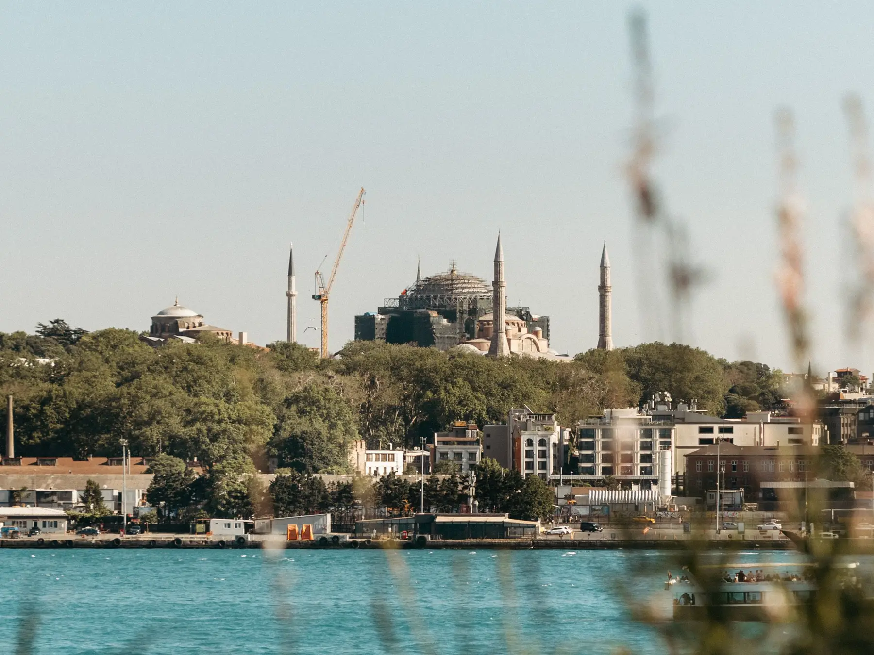 Hagia Sophia and the Istanbul waterfront viewed from the Bosphorus.