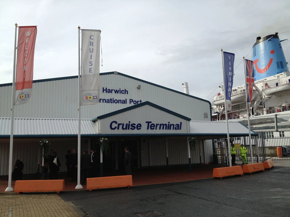 Cruise ship berthed behind the Harwich International Port cruise terminal