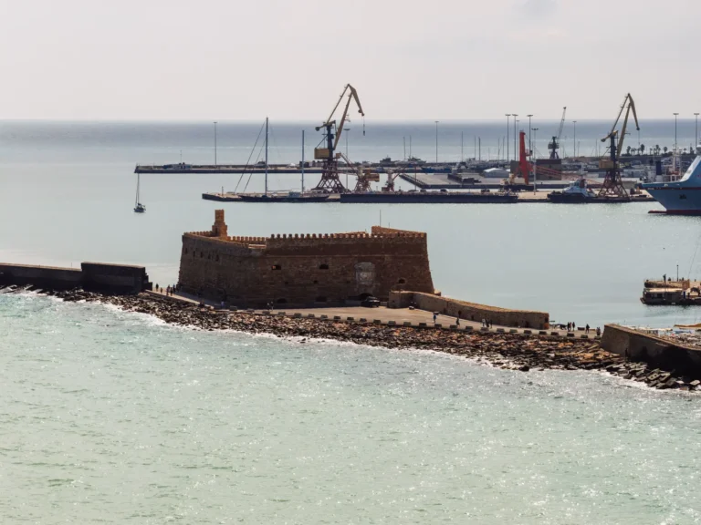 Aerial view of Heraklion Venetian fort and harbor in Crete