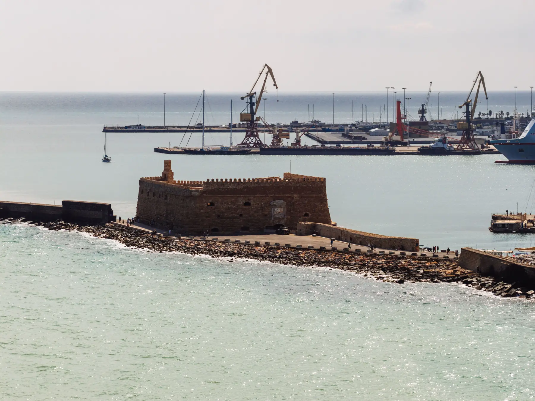 Aerial view of Heraklion Venetian fort and harbor in Crete