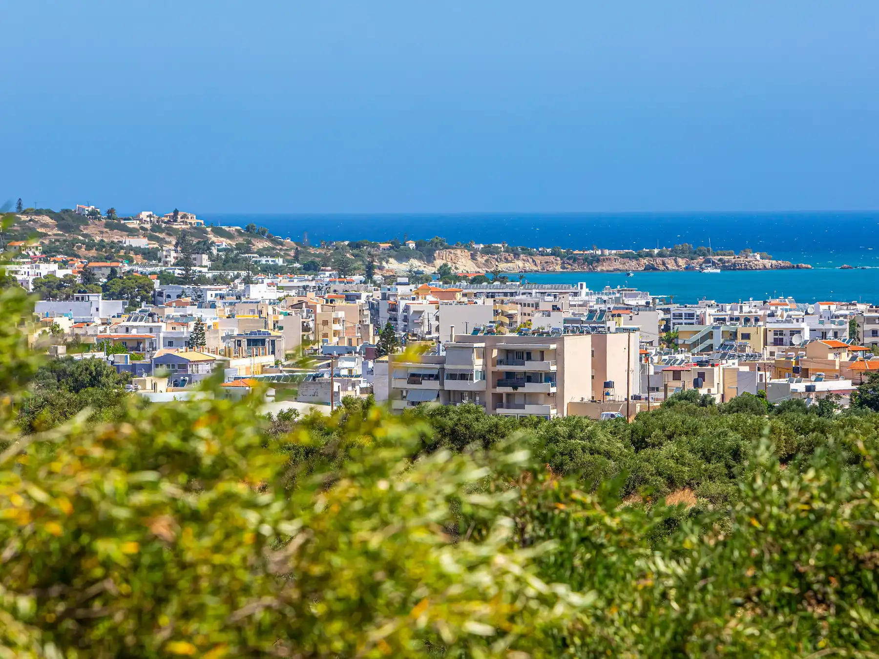 Summer view over Heraklion city and the blue Cretan Sea