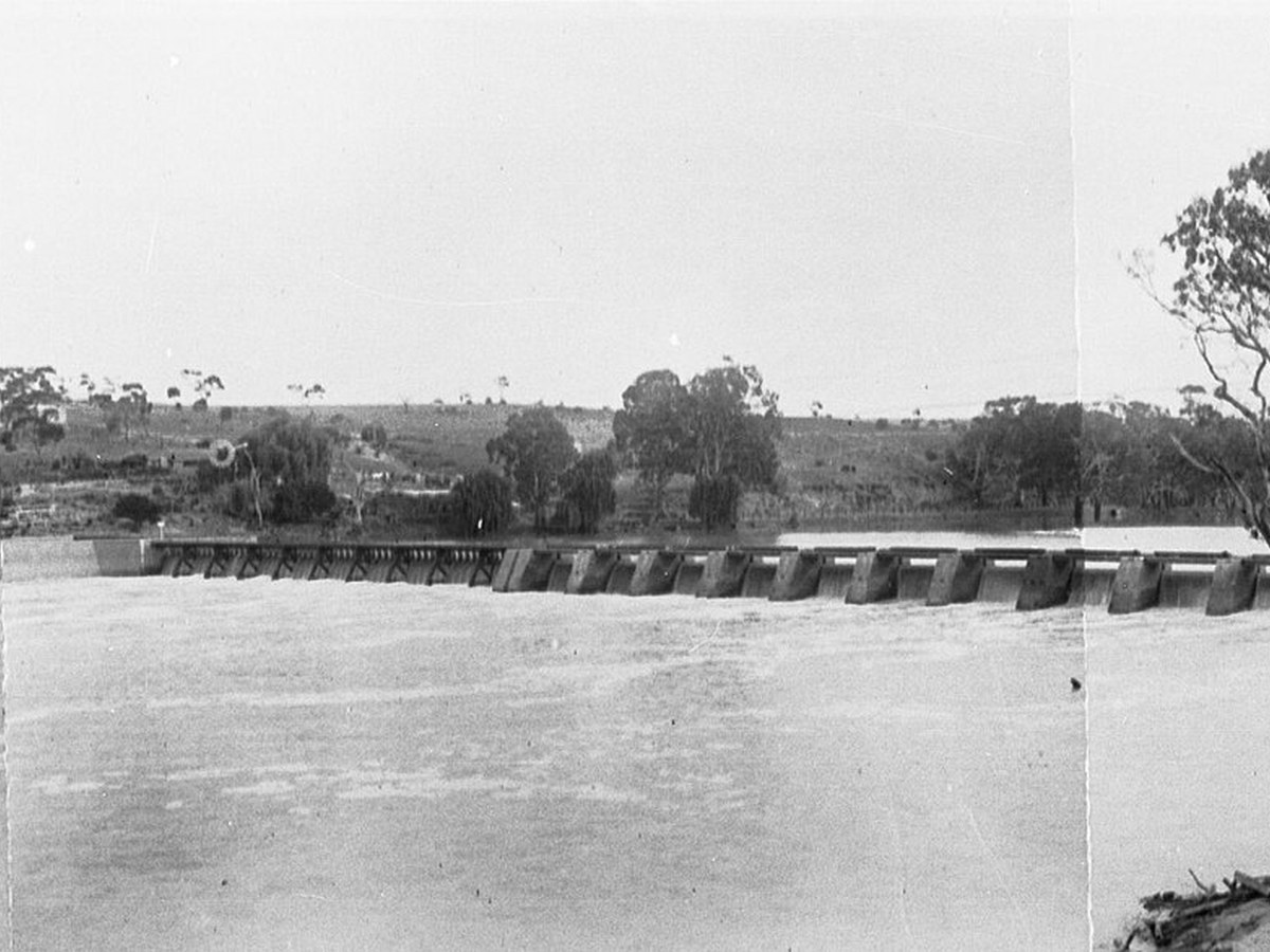 Historic black-and-white view of William Randell Lock at Blanchetown
