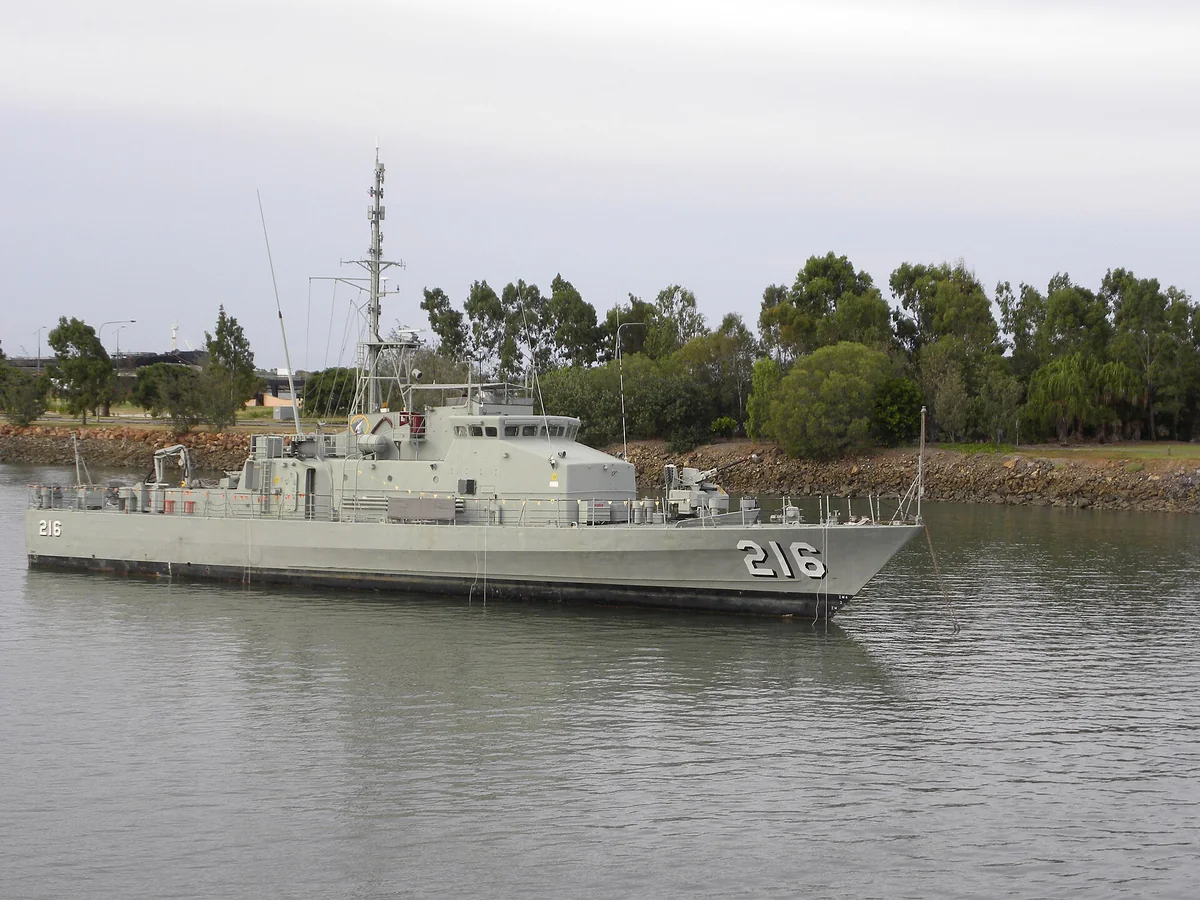 Retired HMAS Gladstone museum ship moored in Gladstone Harbour