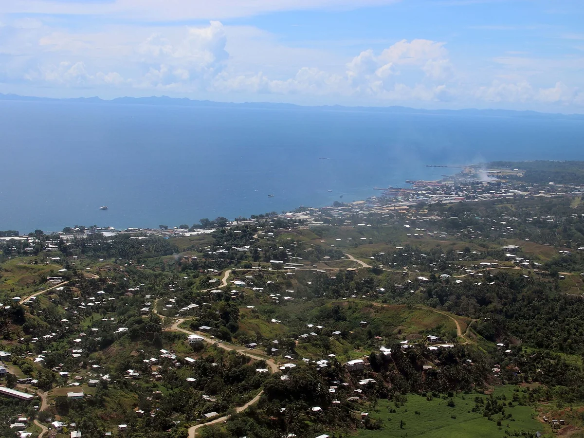 Aerial view over Honiara and its waterfront on Guadalcanal