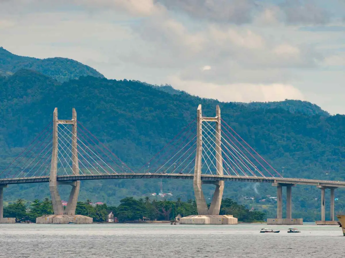 Ambon Bay and Merah Putih Bridge Merah Putih Bridge spanning Ambon Bay in Indonesia