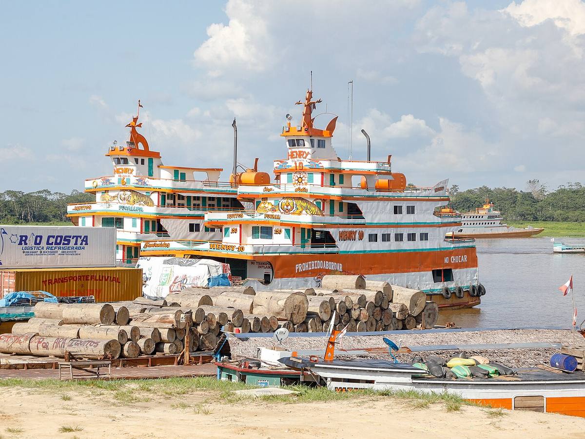 Passenger and cargo boats at La Punchana river landing in Iquitos
