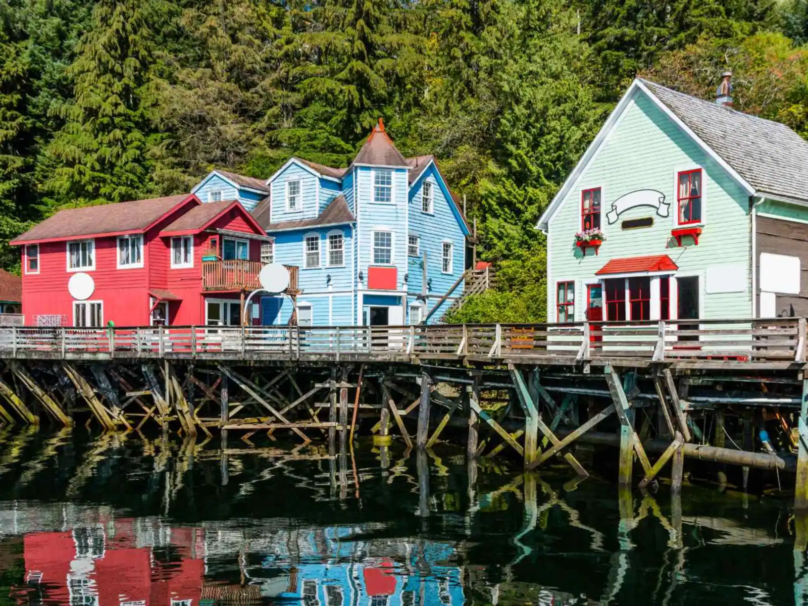 Colorful Creek Street buildings beside the water in Ketchikan