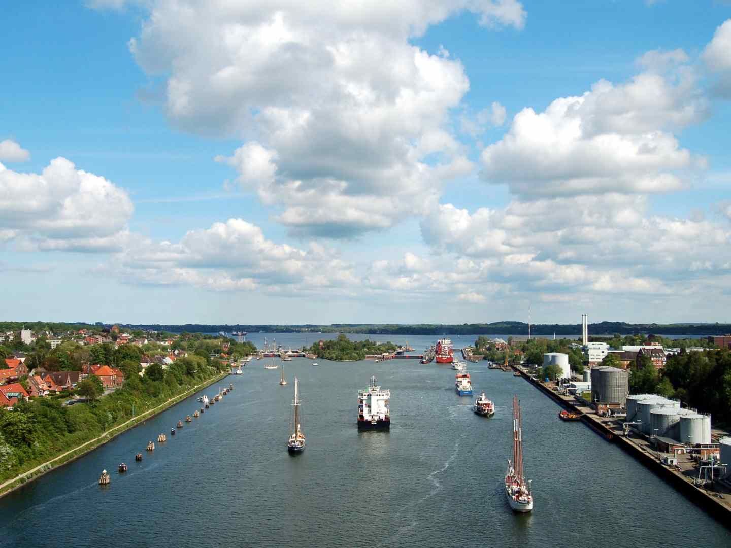 Ships navigating the Kiel Canal in northern Germany