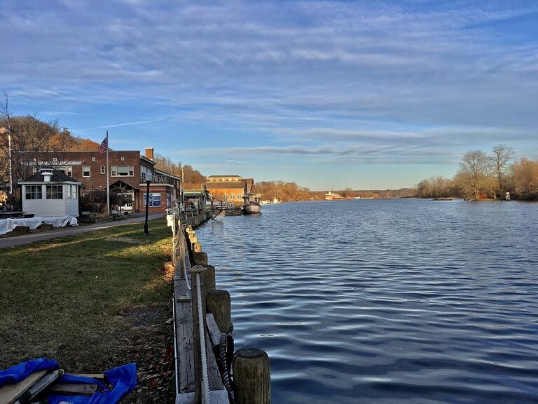 Rondout Creek riverfront and docks in Kingston, New York