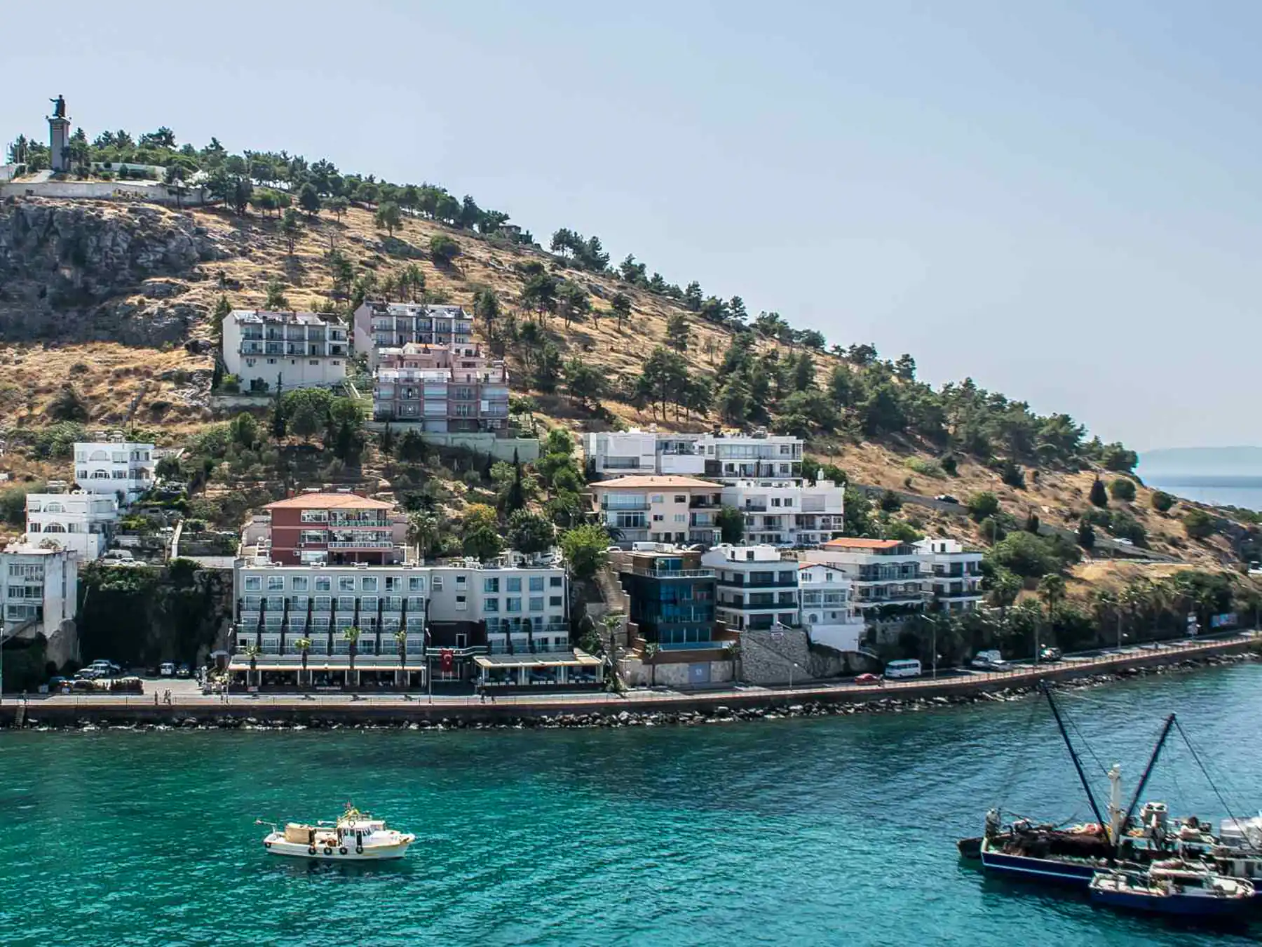 Passenger ferry crossing the waterfront at Kusadasi, Turkey.