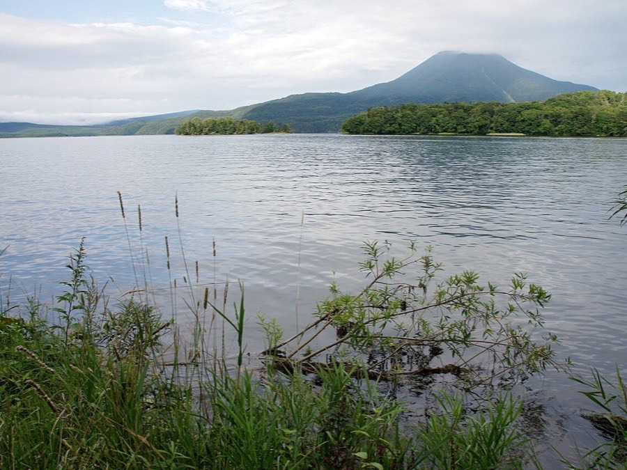 Lake Akan and a forested mountain in eastern Hokkaido