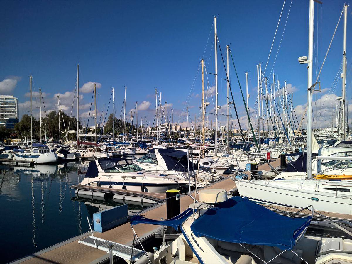 Yachts and sailboats berthed in Larnaca Marina