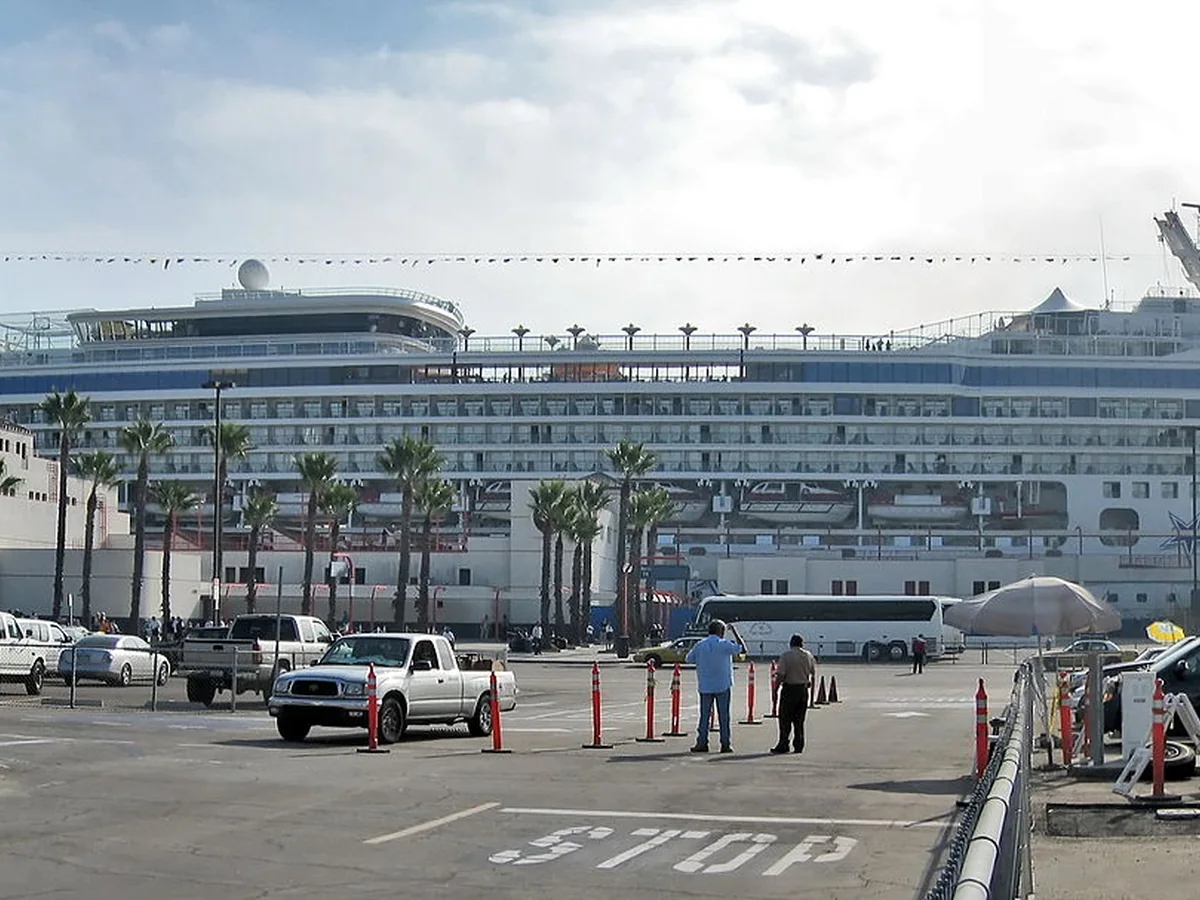 Cruise ship berthed at the Los Angeles World Cruise Center in San Pedro