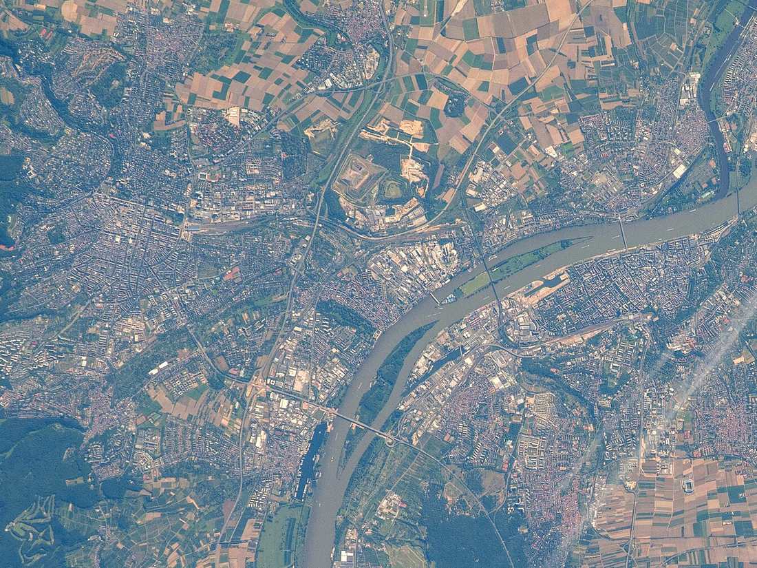 ISS040-E-70063 - View of Germany - Wiesbaden - The Rhine - Mainz (cropped) in Mainz, Germany