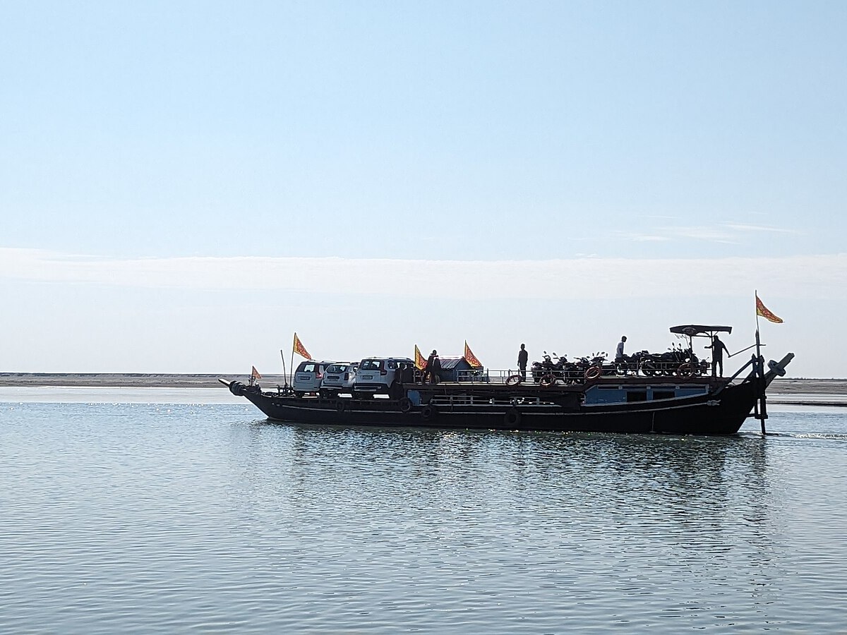 Passenger ferry on the river Brahmaputra, Majuli, Assam at Majuli and Nimati Ghat, Assam, India