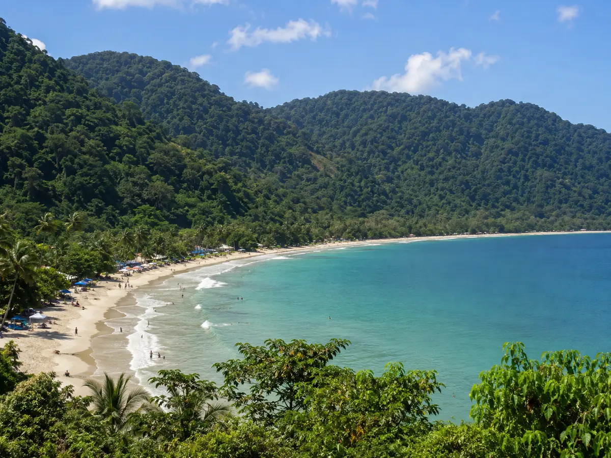 Maracas Bay beach and forested hills on Trinidad's north coast