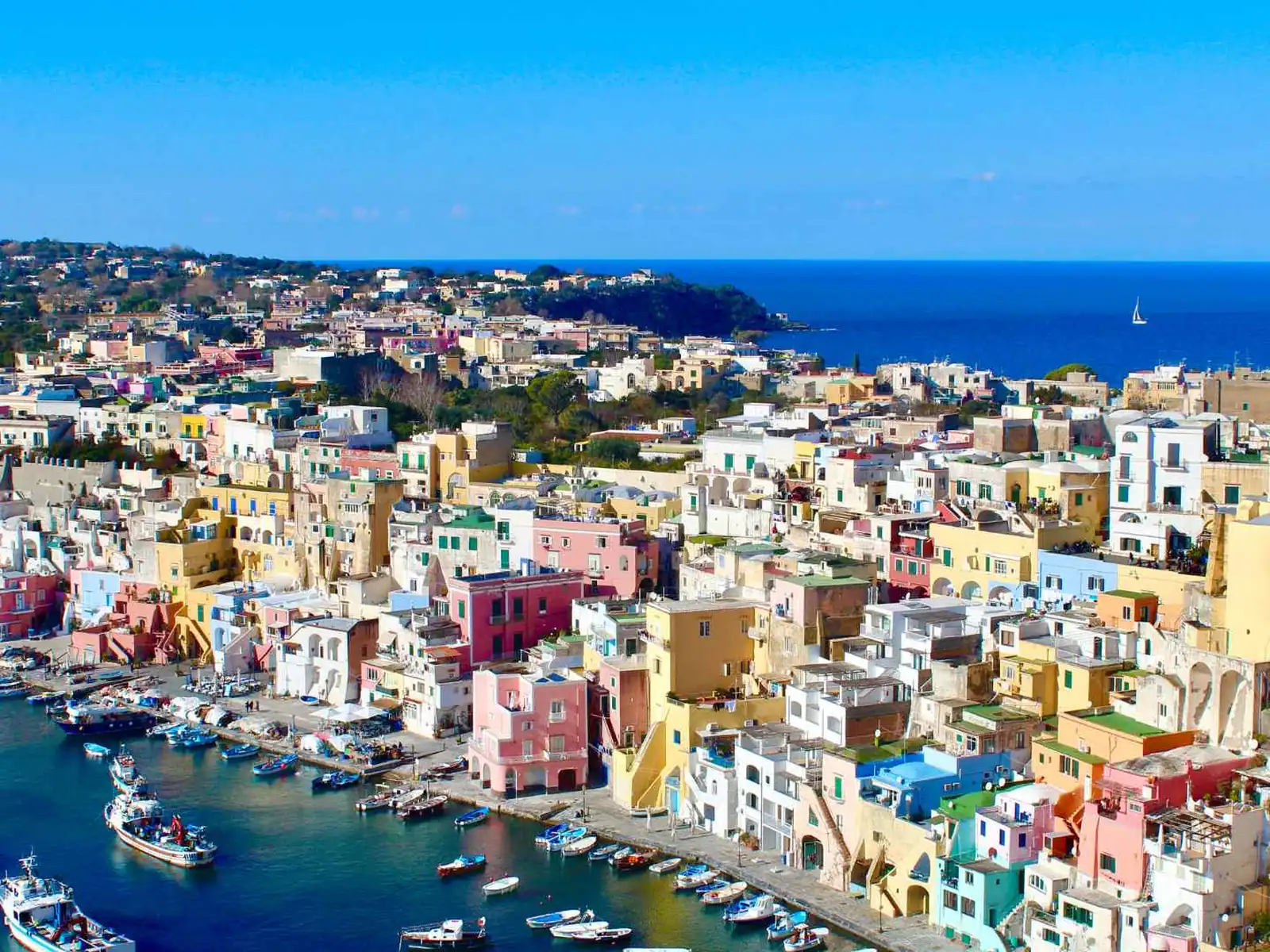 Colorful waterfront houses on Procida near Naples