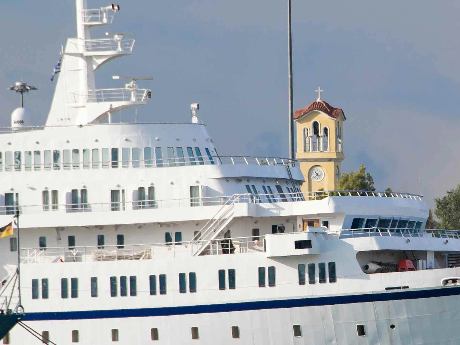 Cruise ship docked in Piraeus harbor