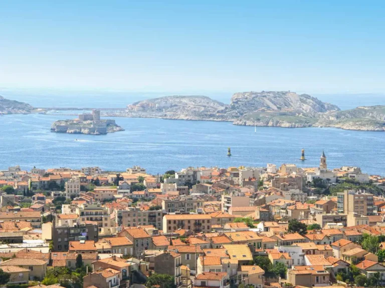 Marseille city and Mediterranean coast viewed from above