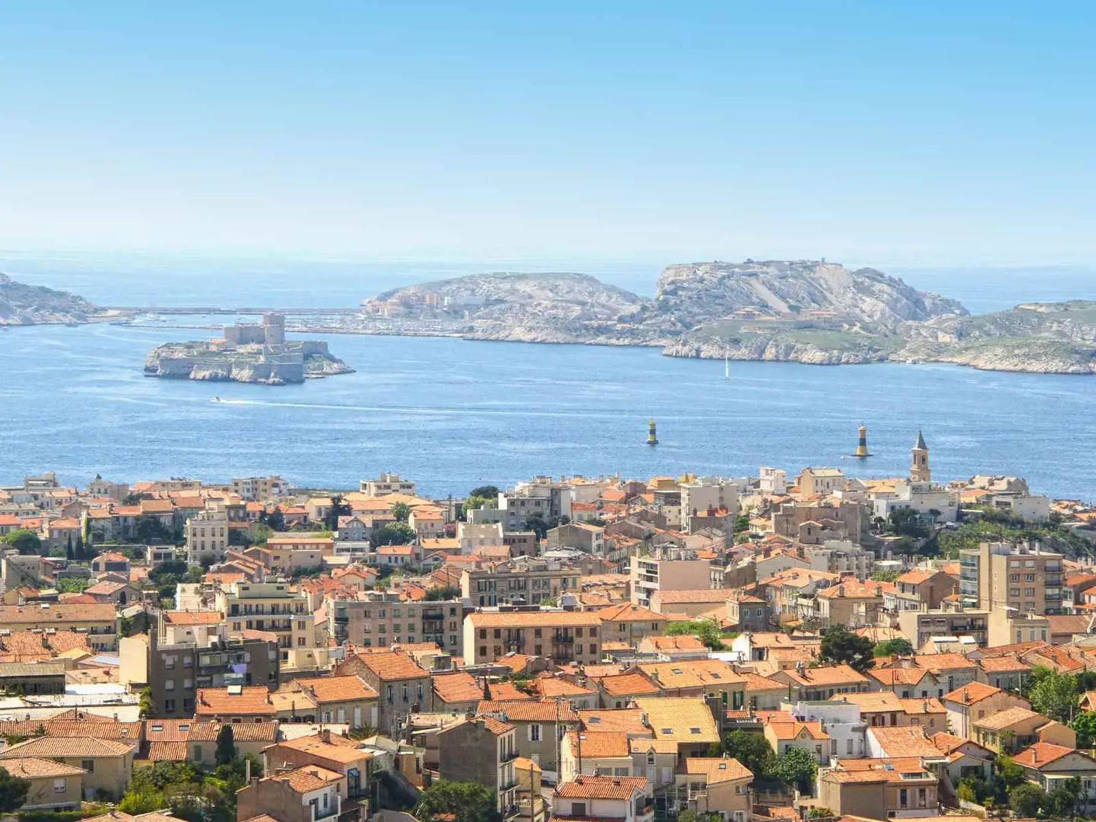 Marseille city and Mediterranean coast viewed from above