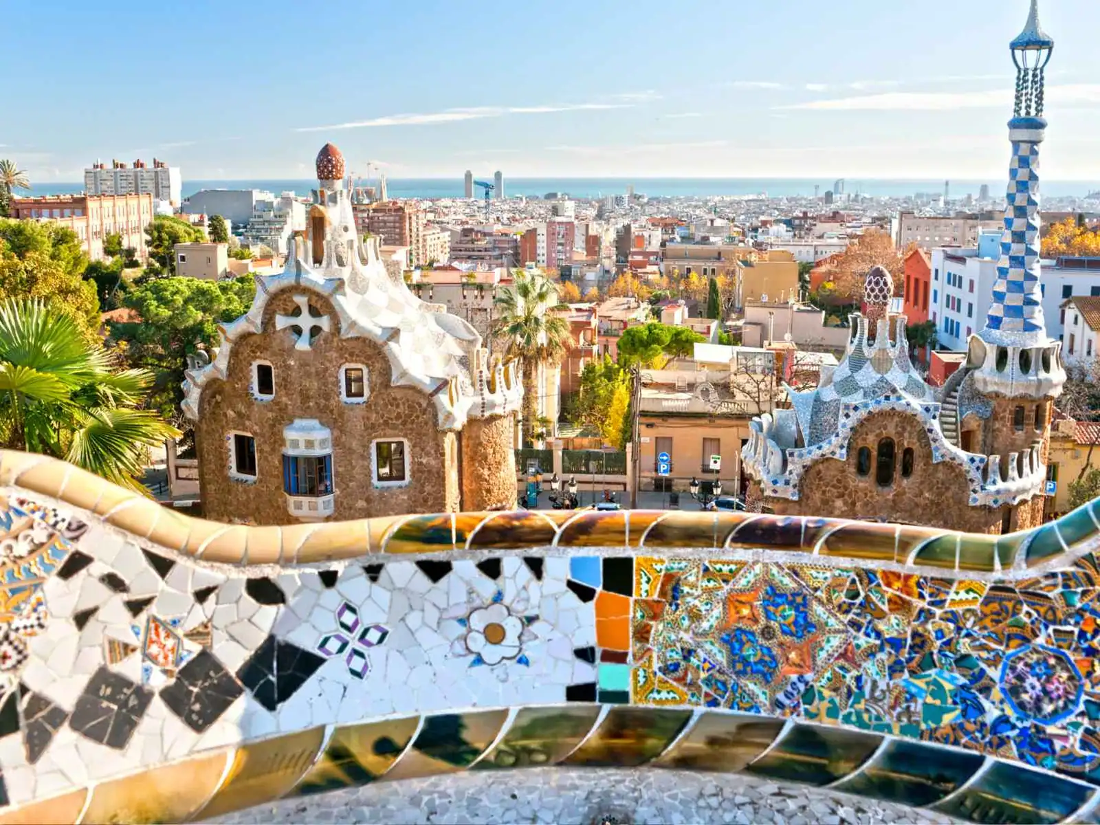 Mosaic terrace overlooking Barcelona from Park Guell