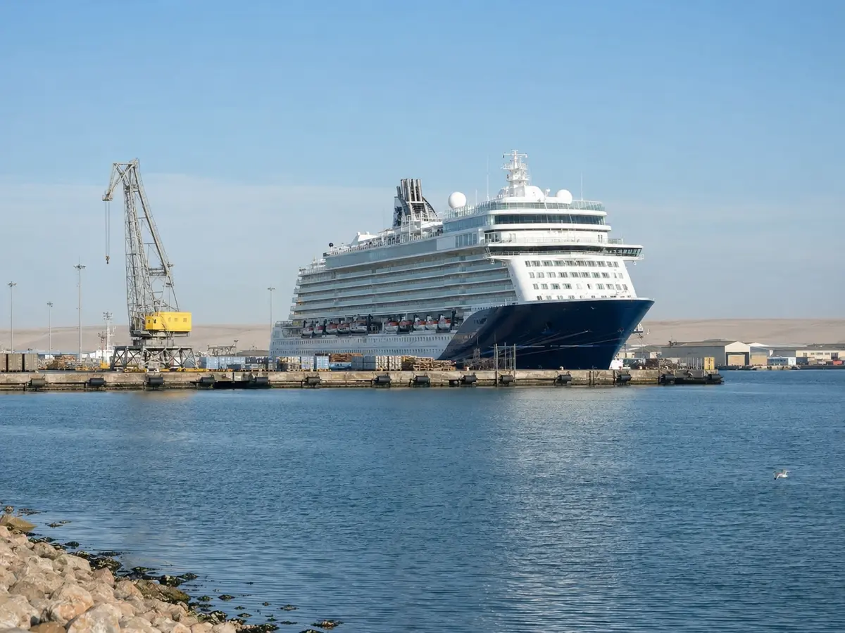 Cruise ship arrival at Walvis Bay port, Namibia