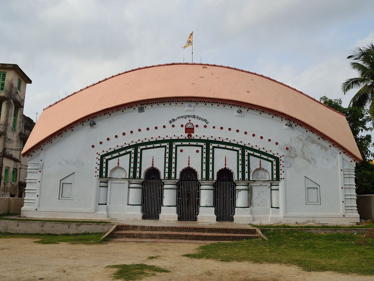 Historic Nandadulal Temple facade in Chandannagar