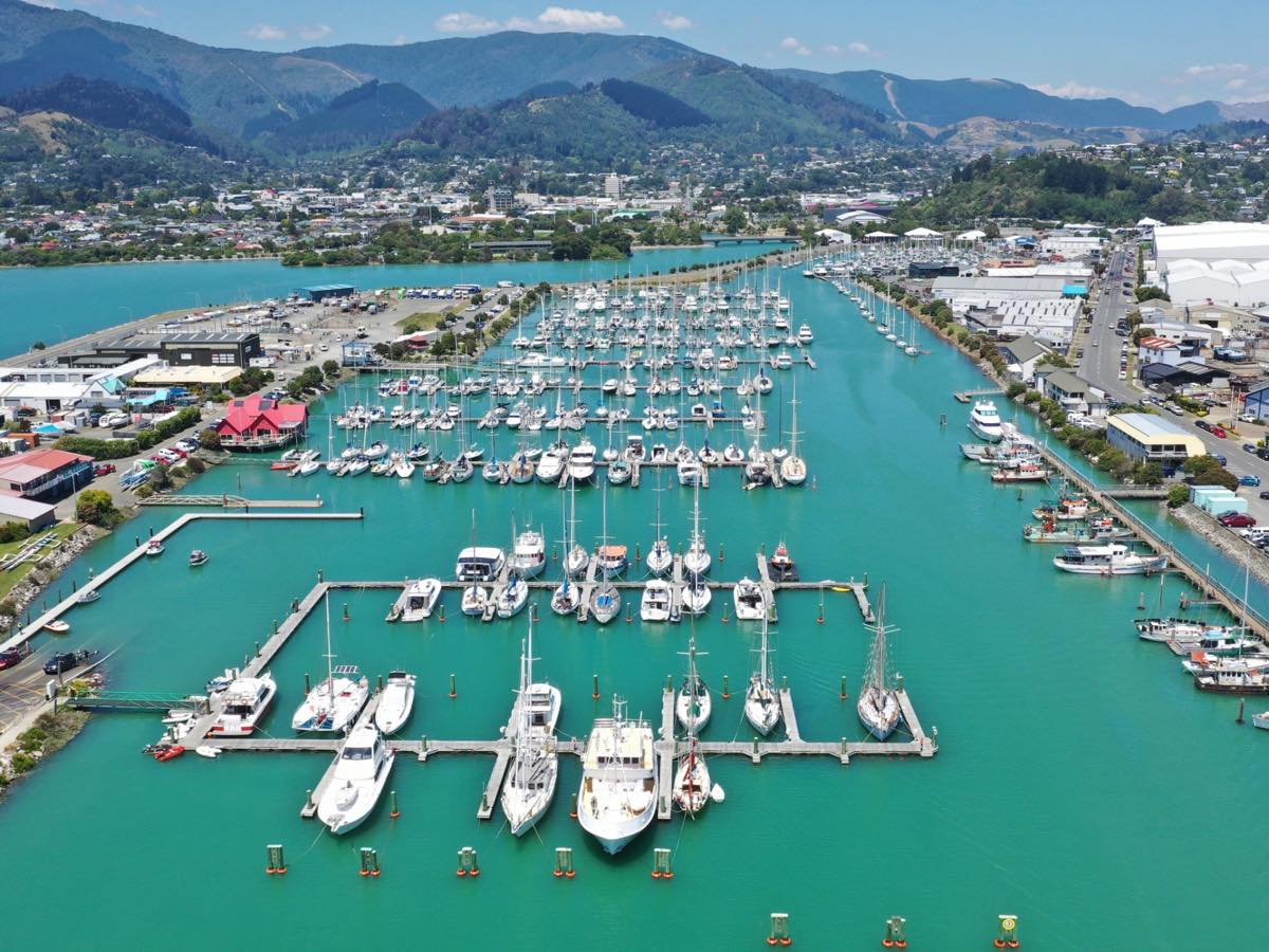 Aerial view of Nelson Marina and the city waterfront