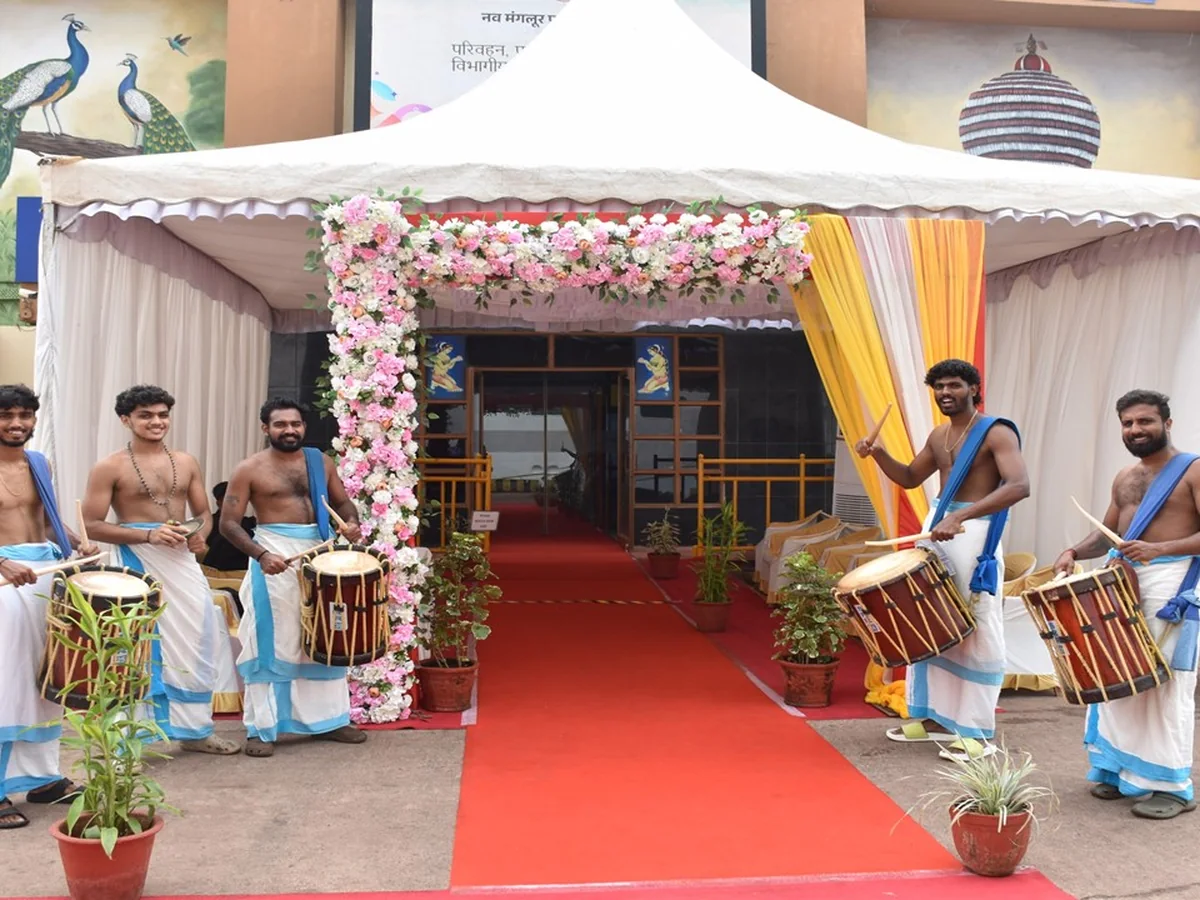 Traditional drummers welcoming cruise passengers at New Mangalore Port
