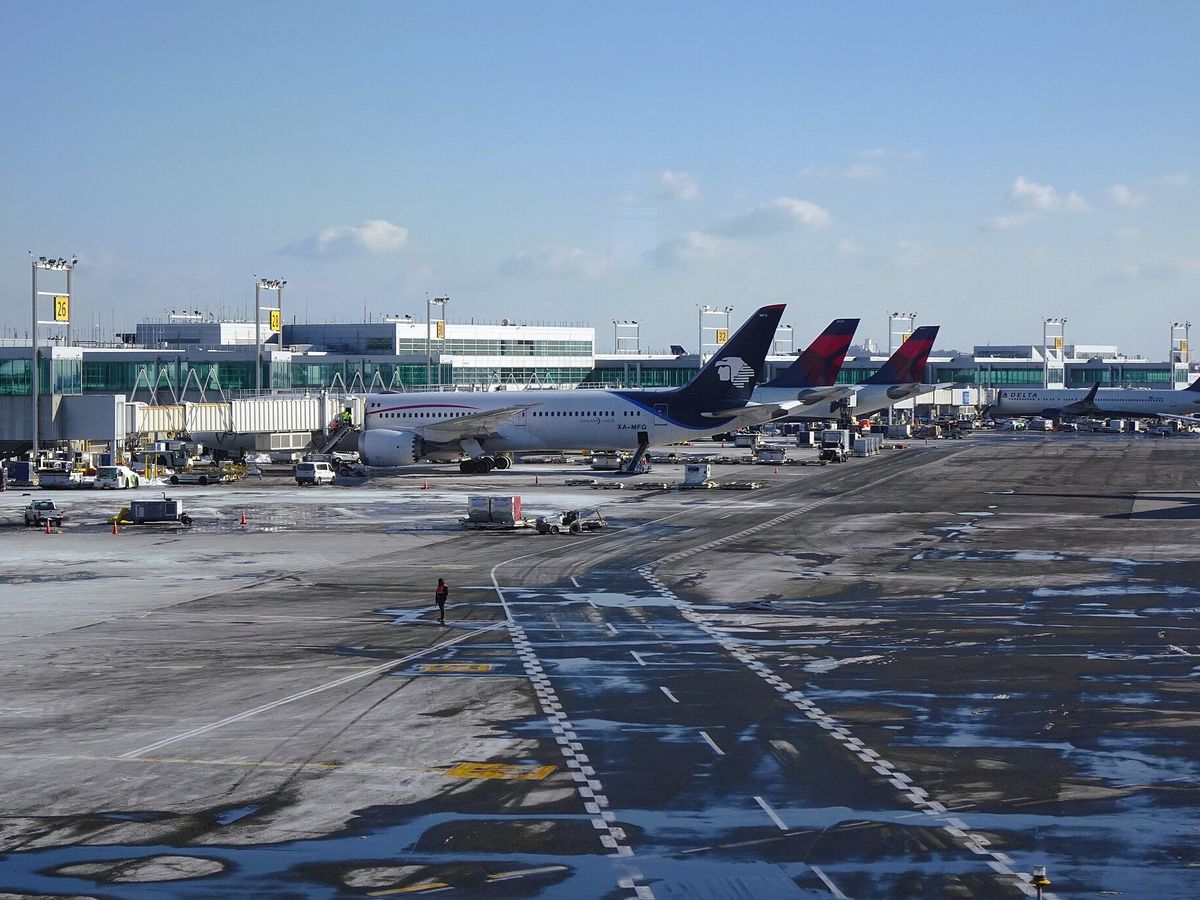 Aircraft and terminal operations at JFK Airport Terminal 4 in New York City