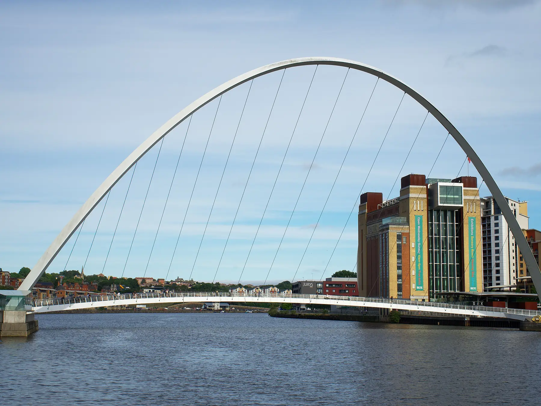 Gateshead Millennium Bridge spanning the River Tyne on Newcastle Quayside.