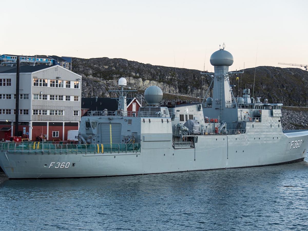 Danish patrol ship berthed at Nuuk's commercial harbor