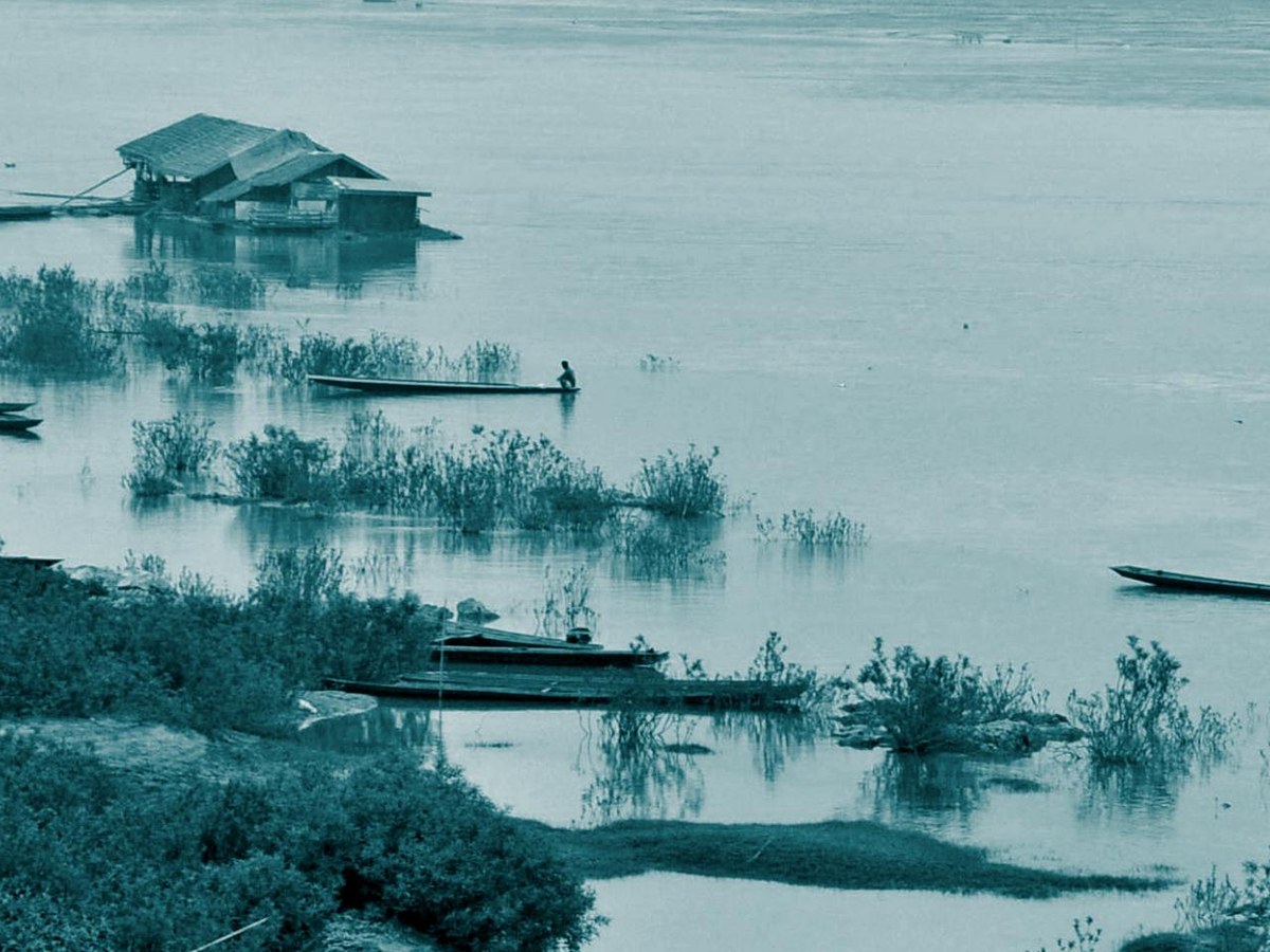 Small boats along the Mekong River at Pak Lay, Laos
