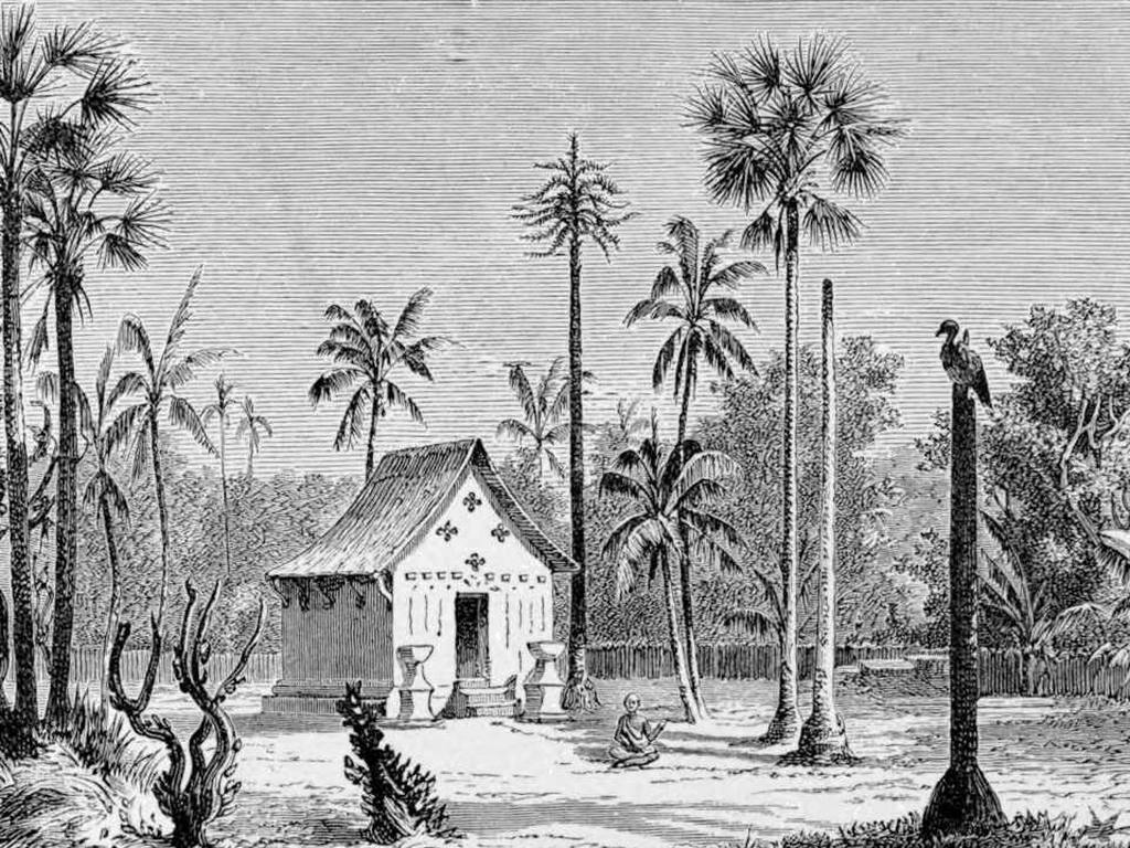 Historical illustration of a pagoda at Pak Lay, Laos