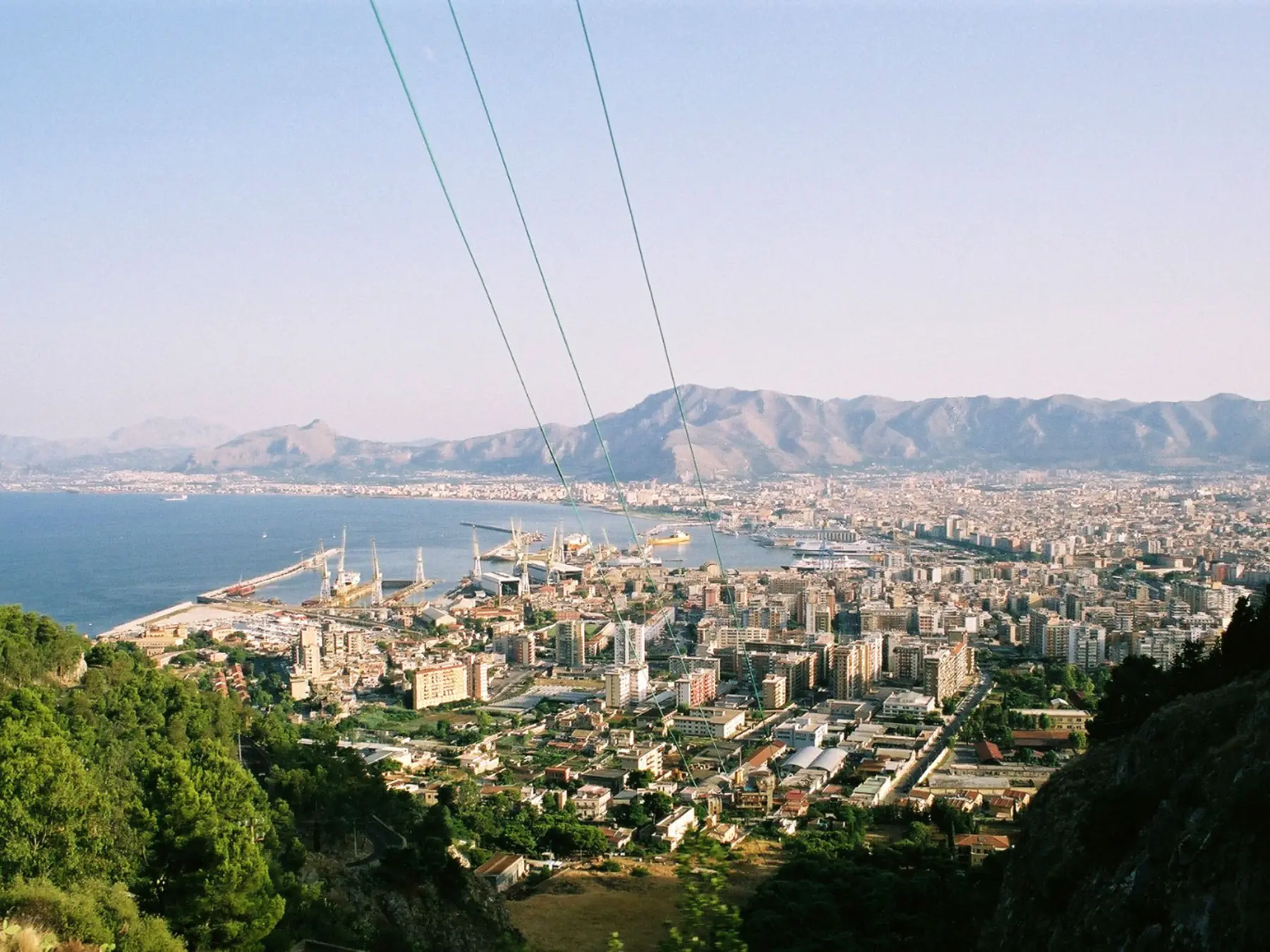 Panoramic view of Palermo, its harbor, and the surrounding mountains.