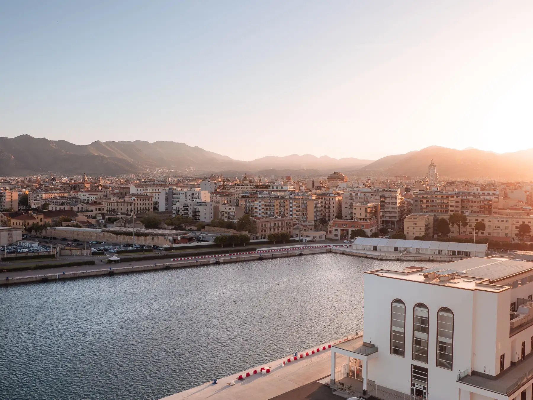 Morning light over Palermo's waterfront and city skyline.