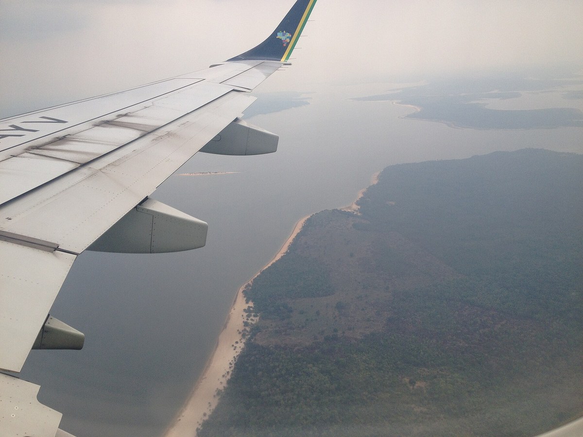 Amazon River channels and forest seen while approaching Parintins