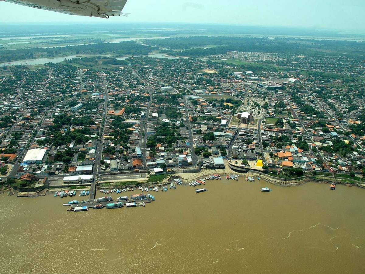Passenger boats lining the Parintins waterfront on the Amazon River