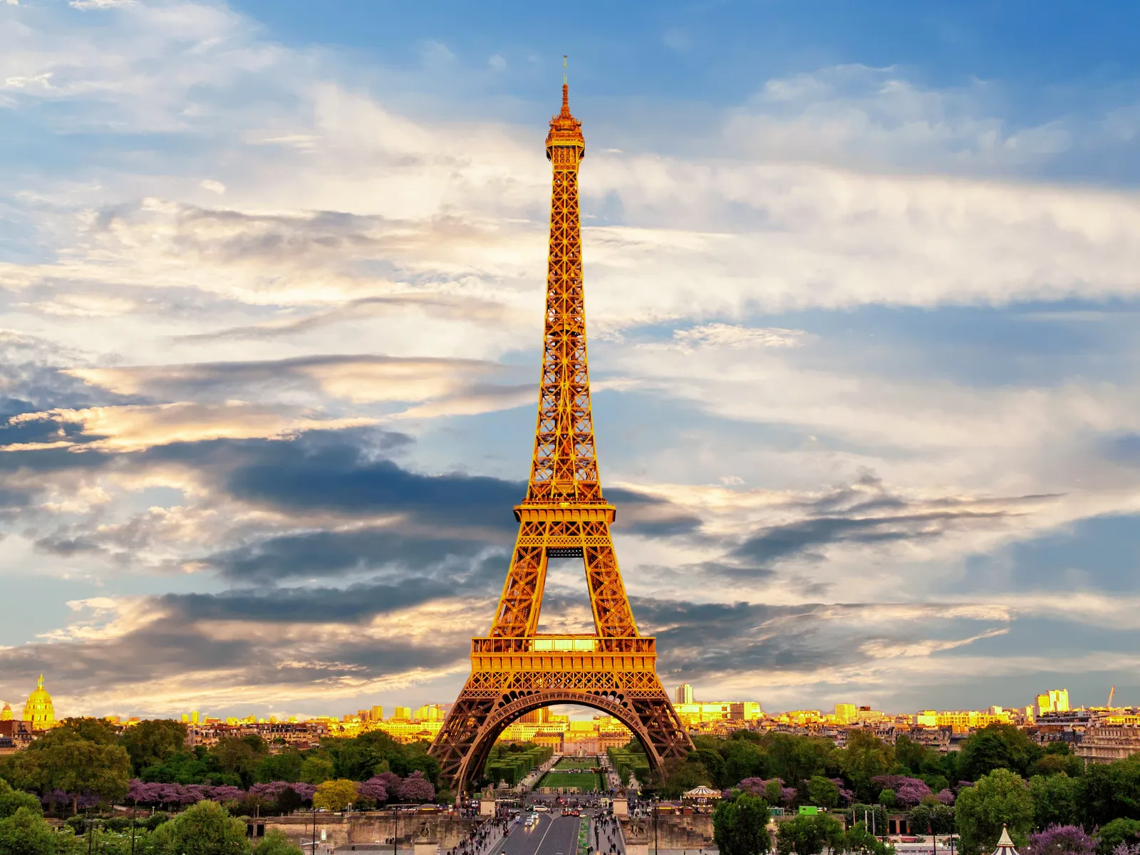 Eiffel Tower rising above Paris on a clear day