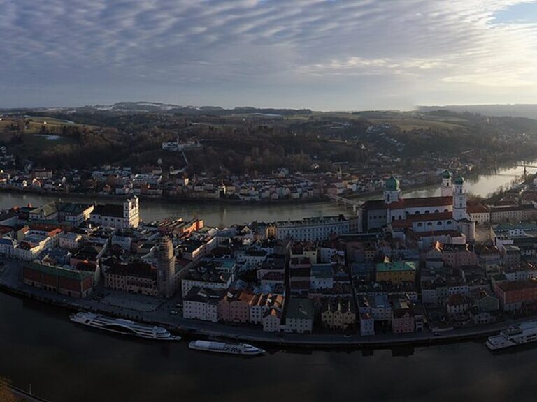 Passau old town at the meeting of the Danube and Inn rivers