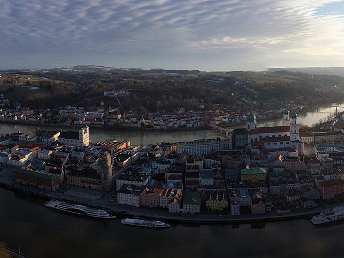 Passau old town at the meeting of the Danube and Inn rivers