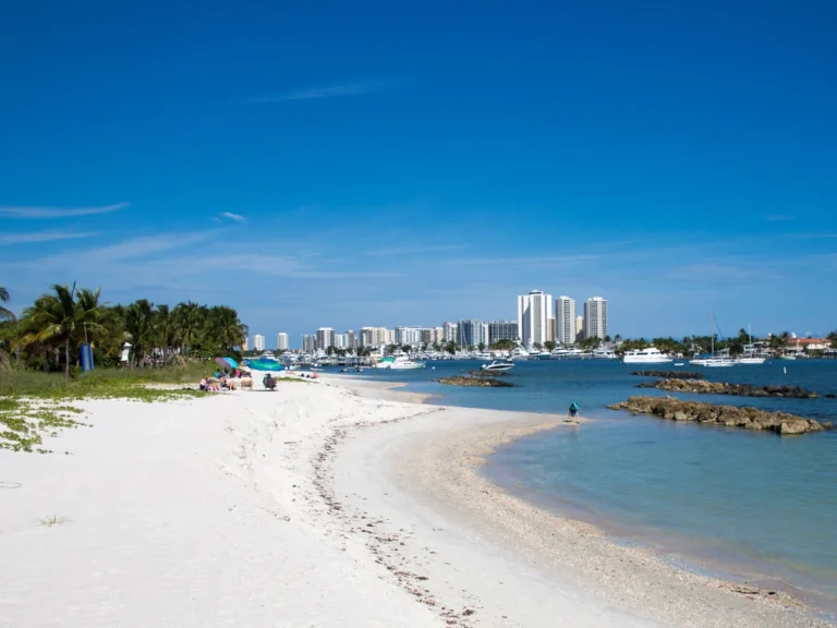 Sandy shoreline and blue water at Peanut Island near Palm Beach
