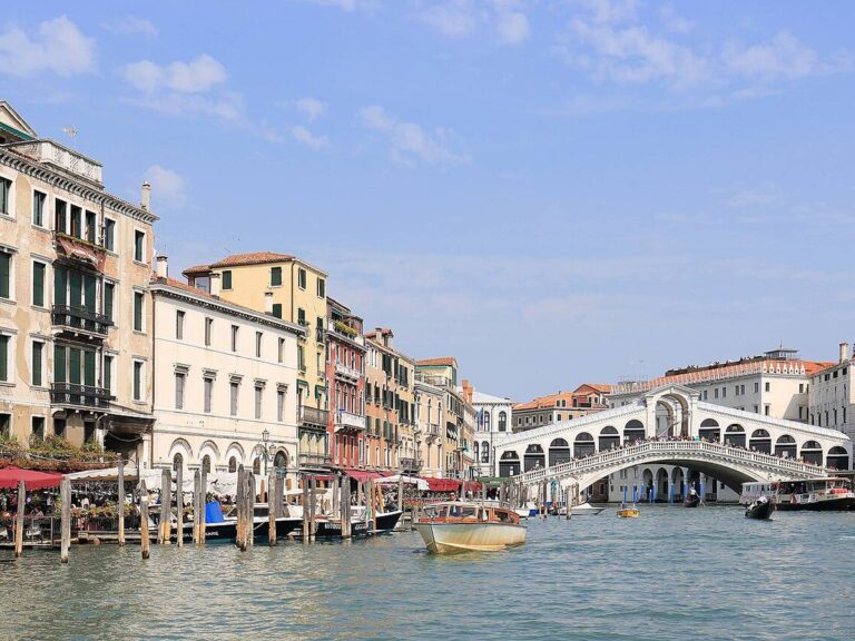 Venice skyline across the lagoon in Italy