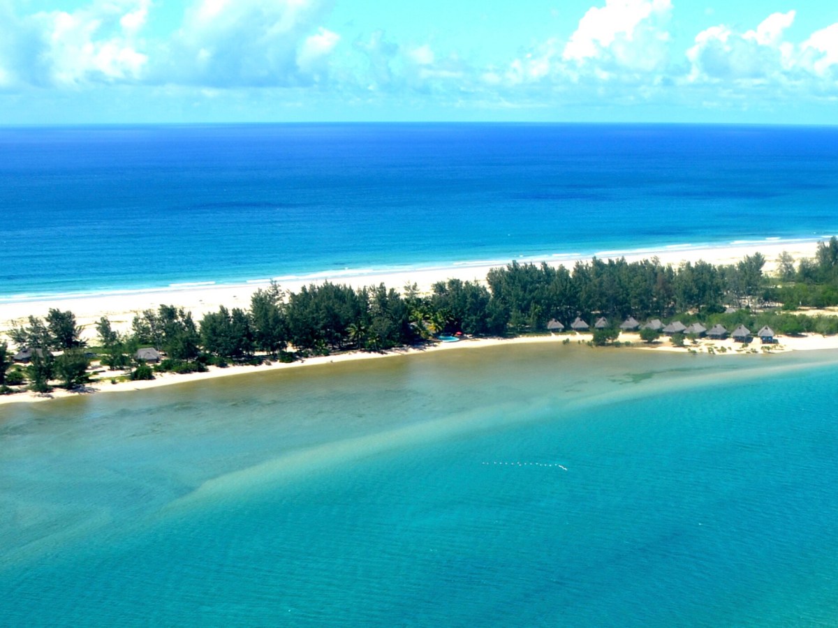 Pomene Bay between the lagoon and Indian Ocean in Mozambique
