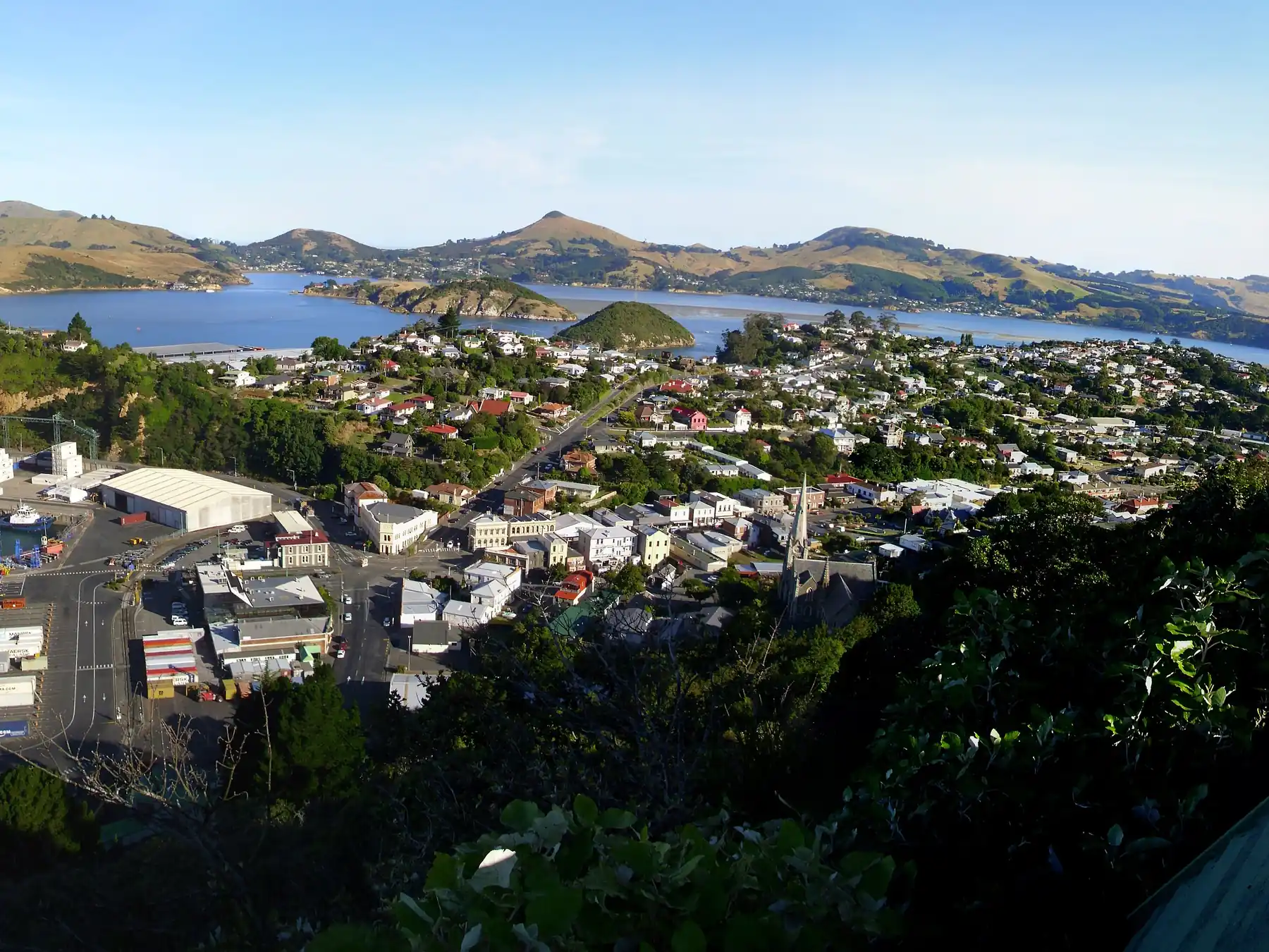 Panoramic view of Port Chalmers and Otago Harbour near Dunedin.