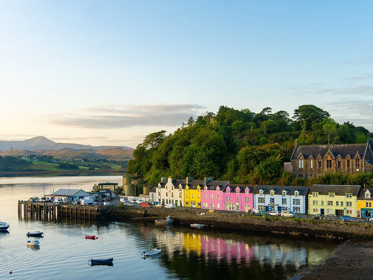 Colorful waterfront houses around Portree Harbour on the Isle of Skye