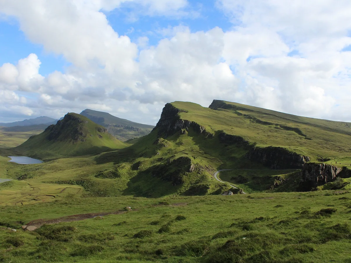 Green ridges and dramatic landscape of the Quiraing on the Isle of Skye